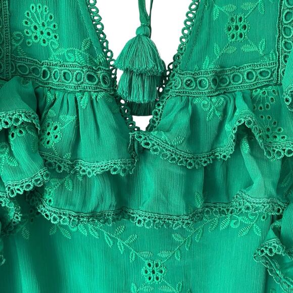 Tularosa A Line Above Green Eyelet Mini Ruffle Dress size small - Picture 7 of 9